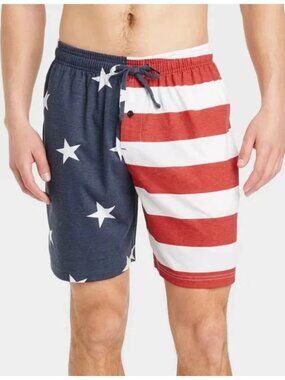 Mad Engine Mens American USA Flag Stars & Stripes Pajama Lounge Shorts New S-XL
